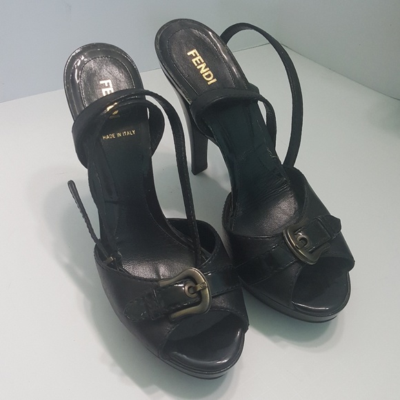 Fendi Zucca FF Black Peep Toe Pumps EU 38 EUC - Picture 6 of 10